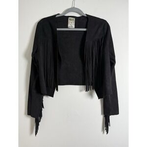 Vocal USA Black Faux Suede Western Fringe Jacket Sz M Cowgirl Festival Country